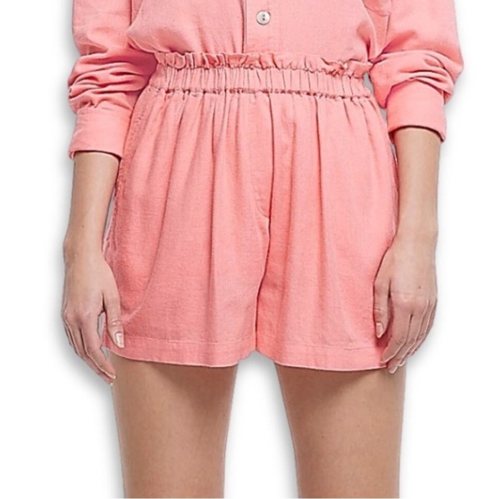 River Island Paper Bag High Waisted Peach/Pink Women's Shorts XS
